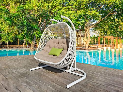 Renava San Juan Outdoor White & Beige Hanging Chair by VIG Furniture