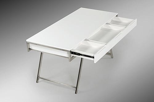 Modrest Dessart Modern White Gloss Office Desk - Thumbnail 2