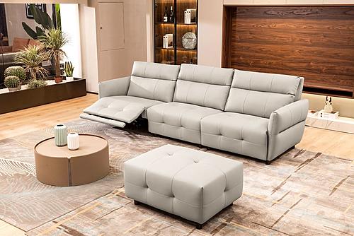 Divani Casa Joliet - Modern Light Grey Leather 4-Seater Sofa w/ Two Recliners by VIG Furniture