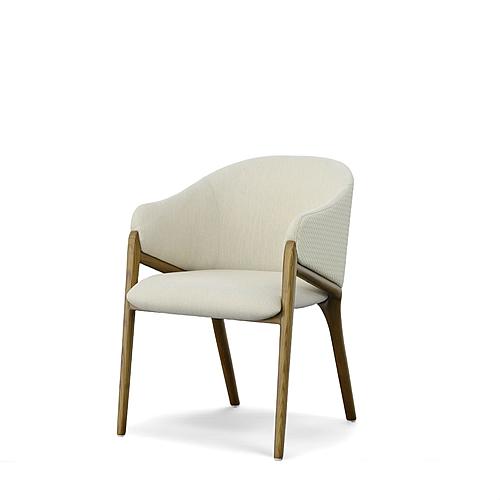 Modrest Lunde Cream Fabric and Walnut Arm Dining Chair by VIG Furniture