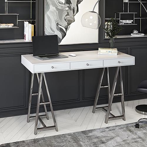 Modrest Ostrow - White + Stainless Steel Desk by VIG Furniture