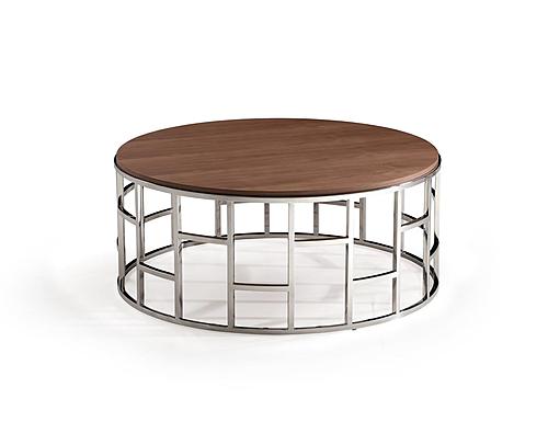 Modrest Silvia Modern Walnut & Stainless Steel Coffee Table by VIG Furniture