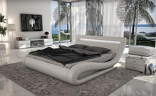 Corsica Contemporary White Bed w/ Headboard Lights - Thumbnail 2