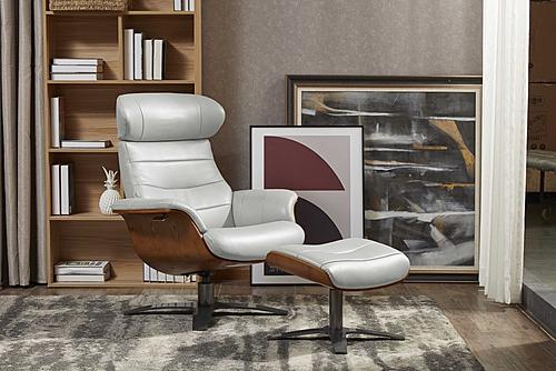 Divani Casa Abrons - Mid-Century Modern Light Grey Leather Lounge Chair & Ottoman by VIG Furniture