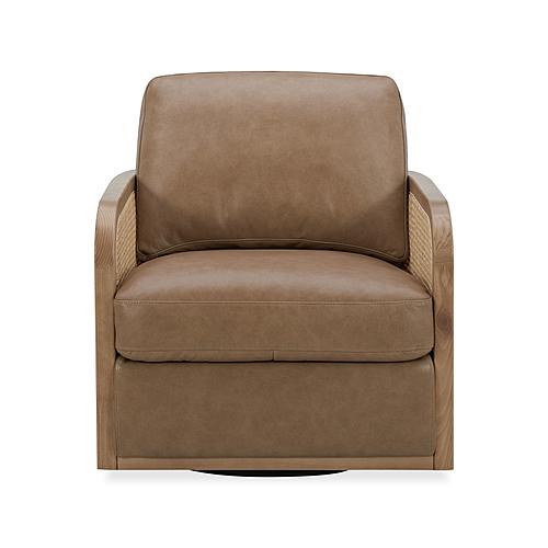 Divani Casa Danson - Modern Tan Leather + Wicker Swivel Accent Chair by VIG Furniture
