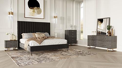 Modrest Hemlock Howard- Modern Dark Grey Velvet and Shagreen Grey EK Bedroom Set by VIG Furniture