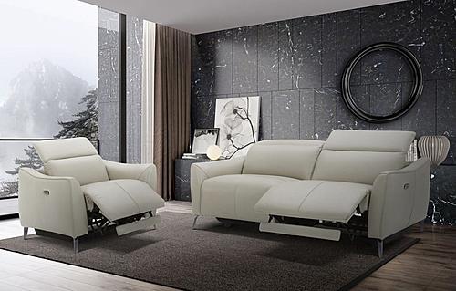 Divani Casa Prairie Light Grey Leather Electric Recliner with Electric Headrest by VIG Furniture