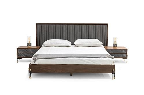 Eastern King Nova Domus Metcalf - Mid-Century Walnut & Grey Bed w/ Two Nightstands by VIG Furniture
