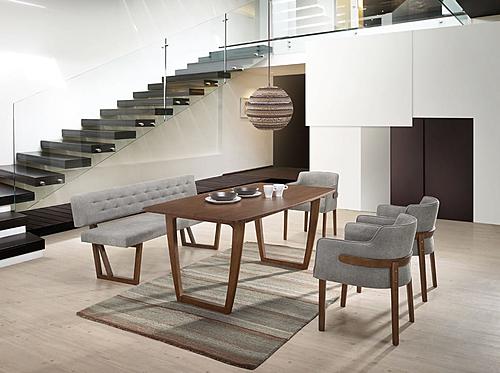 Modrest Jordan Modern Walnut & Grey Dining Set w/4 Chairs and Bench by VIG Furniture