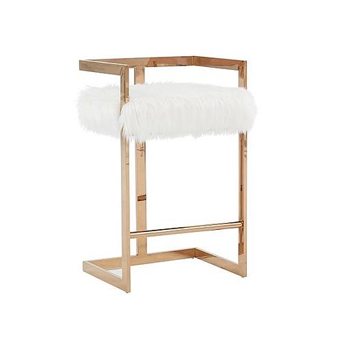 Modrest Halifax -Modern White Faux Fur and Rosegold Counter Stool by VIG Furniture