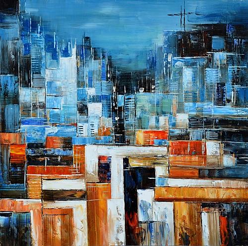 Modrest Abstract Blue & Orange Oil Painting by VIG Furniture