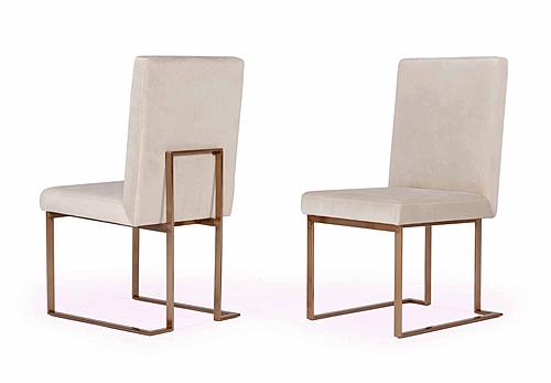 Modrest Fowler Modern Beige and Brass Velvet Dining Chair Set of 2 - Thumbnail 3