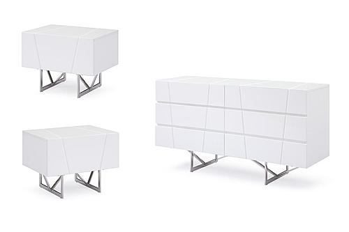 Modrest Chrysler White Dresser and Two Nightstands by VIG Furniture