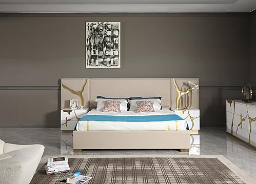 Modrest Aspen - Glam Beige Bonded Leather & Gold Bed by VIG Furniture