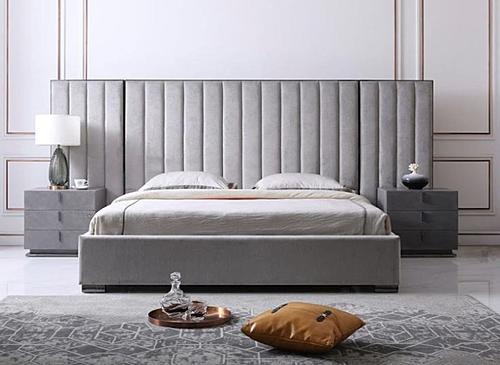 Califonia King Modrest Buckley - Modern Grey & Black Stainless Steel Bed w/ Nightstands by VIG Furniture