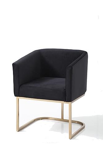 Modrest Yukon Modern Black Velvet & Gold Dining Chair - Thumbnail 2