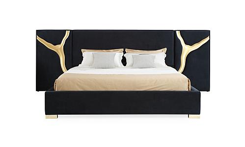 Modrest Aspen - Glam Black Velvet & Gold Bed by VIG Furniture