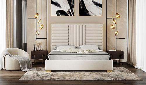 Modrest Daystar - Modern Beige Velvet and Gold CK Bed by VIG Furniture