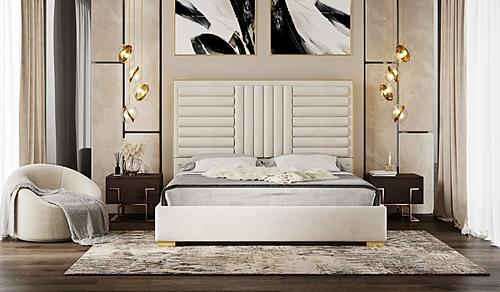 Queen Modrest Daystar - Modern Beige Velvet and Gold Bed by VIG Furniture