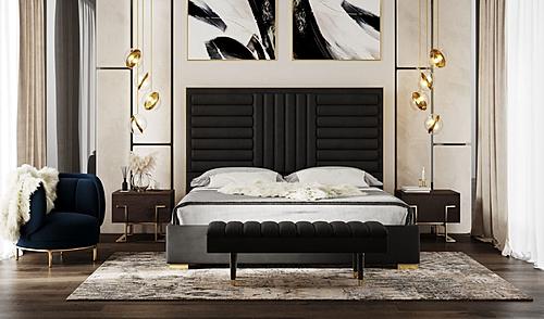 Modrest Daystar - Modern Black Velvet and Gold Bed by VIG Furniture