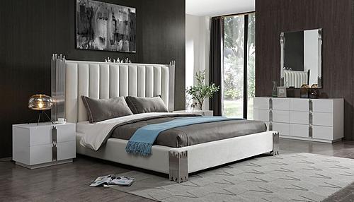 California King Modrest Token - Modern White & Stainless Steel Bedroom Set by VIG Furniture
