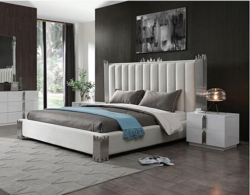 Modrest Token - California King Modern Cream & Stainless Steel Bed + Nightstands by VIG Furniture