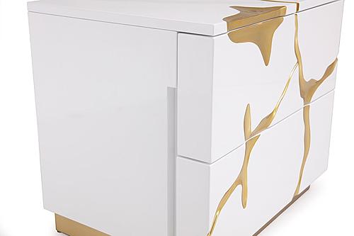 Modrest Aspen Modern Wide White and Gold Nightstand by VIG Furniture