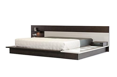 Eastern King Modrest Torino Contemporary Brown Oak & Grey Platform Bed w/ Lights by VIG Furniture
