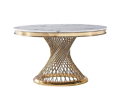 Modrest Potter - White Marble & Gold Stainless Steel Round Dining Table by VIG Furniture