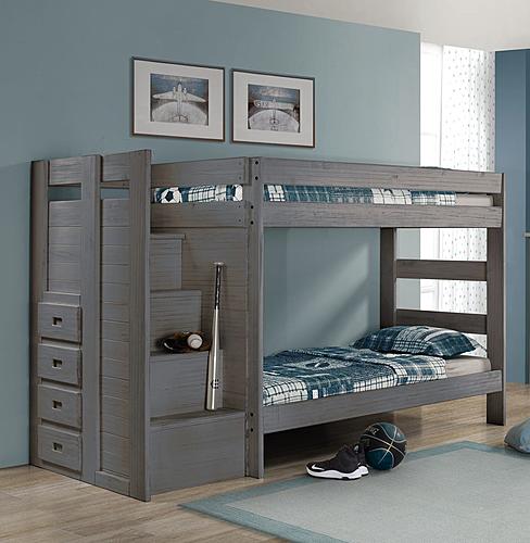 Classic Style Staircase Bunk Bed w/Side Drawers by Pine Crafter Furniture
