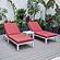 Chelsea Modern Outdoor Weathered Grey Chaise Lounge Chair Set of 2 With Side Table & Cushions, Red by LeisureMod