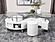 Buckley Curved Glass Top Coffee Table With Stools White High Gloss by Coaster