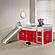 Twin Panel Low Loft Bed With Slide In Two-tone Grey/White Finish & Red Tent Kit by Donco