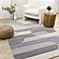 Folio Blue Beige Grey Rounded Geoemetric Overlay Striped Design Rug by Kalora