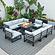 Chelsea 9-Piece Patio Sectional w/Fire Pit Table Black Aluminum with Cushions - Light Grey by LeisureMod