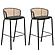 Ervilla Mid-Century Modern Wicker Bar Stool w/Fabric Seat & Black Powder Coated Steel Frame, (Set of 2) - Black by Leisuremod