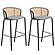 Ervilla Mid-Century Modern Wicker Bar Stool w/Fabric Seat & Black Powder Coated Steel Frame, (Set of 2) - Grey by Leisuremod