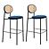 Euston Modern Wicker Bar Stool w/Black Steel Frame, (Set of 2) - Navy Blue by Leisuremod