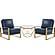 Jefferson Leather Armchair w/Gold Frame & Octagon Coffee Table with Geometric Base - Navy Blue by Leisuremod
