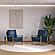 Jefferson Leather Armchair w/Gold Frame & Octagon Coffee Table with Geometric Base - Navy Blue by Leisuremod
