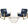 Jefferson Leather Armchair w/Gold Frame & Large Octagon Coffee Table with Geometric Base - Navy Blue by Leisuremod