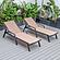 Marlin Patio Chaise Lounge Chair w/Armrests in Black Aluminum Frame, (Set of 2) - Light Brown by Leisuremod