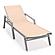 Marlin Modern Grey Aluminum Outdoor Patio Chaise Lounge Chair w/Arms and Square Fire Pit Side Table - Light Brown by Leisuremod
