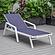 Marlin Modern White Aluminum Outdoor Patio Chaise Lounge Chair w/Arms and Square Fire Pit Side Table - Navy Blue by Leisuremod