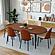 Tule Mid-Century Modern Dining Side Chair w/Leather Seat & Steel Frame, (Set of 4) - Walnut/Light Brown by Leisuremod