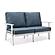 Walbrooke Modern Outdoor Patio Loveseat w/White Aluminum Frame & Removable Cushions - Navy Blue by Leisuremod