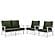 Walbrooke Modern 3-Piece Outdoor Patio Set w/White Aluminum Frame & Removable Cushions, 1 Loveseat and 2 Armchairs - Green by Le