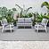 Walbrooke Modern 3-Piece Outdoor Patio Set w/White Aluminum Frame & Removable Cushions, 1 Loveseat and 2 Armchairs - Grey by Lei