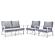 Walbrooke Modern 3-Piece Outdoor Patio Set w/White Aluminum Frame & Removable Cushions, 1 Loveseat and 2 Armchairs - Light Grey