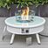Walbrooke Outdoor Patio Aluminum Round Slats Design Fire Pit Side Table w/Lid and Fire Glass - White by Leisuremod